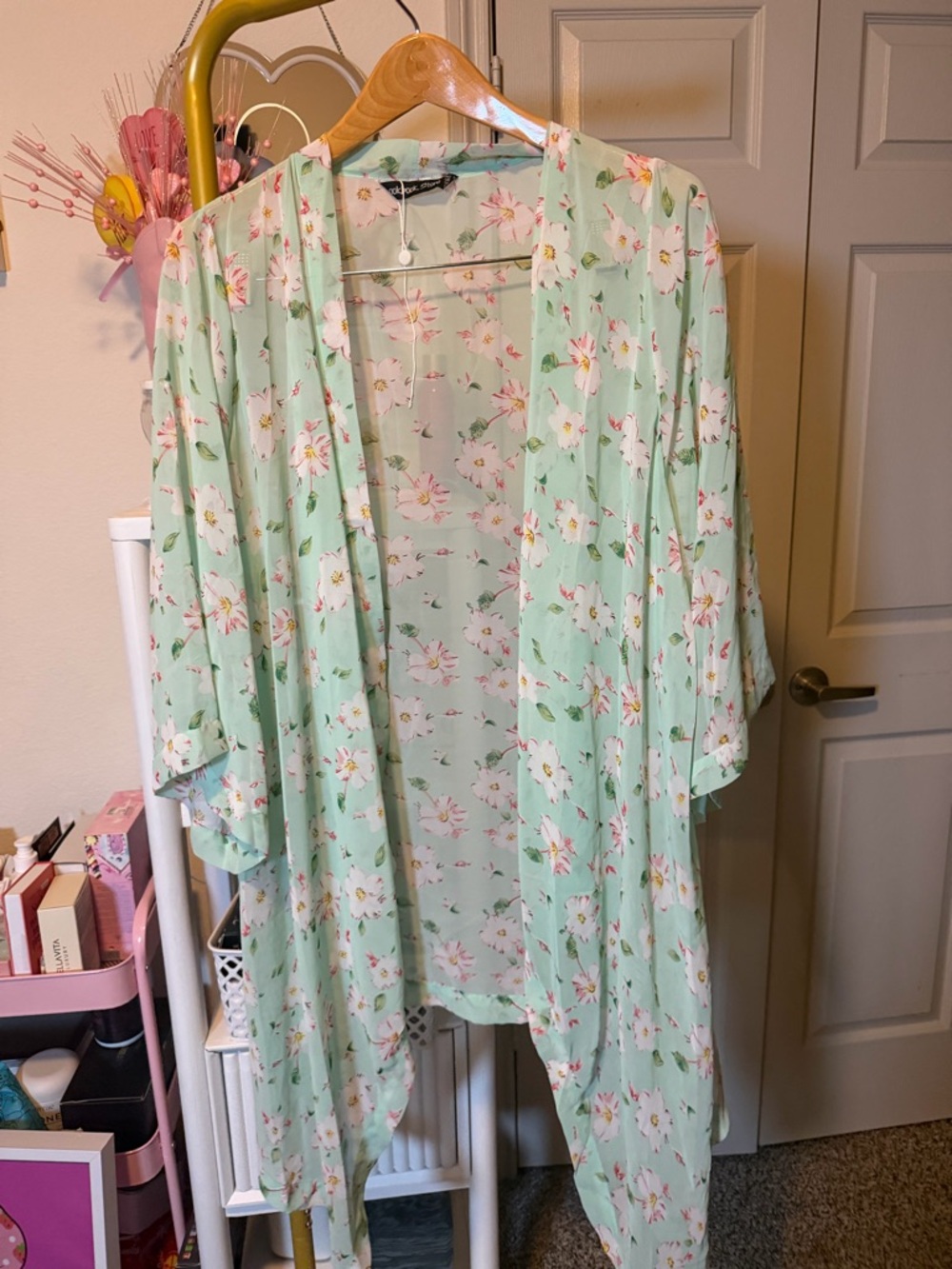 Floral Mint Open-Front Kimono - Women